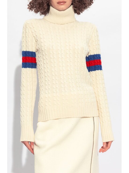 Gucci Sweaters - GUCCI SWEATER IVORY WOOL CASHMERE CABLE KNIT TURTLENECK sz M MEDIUM